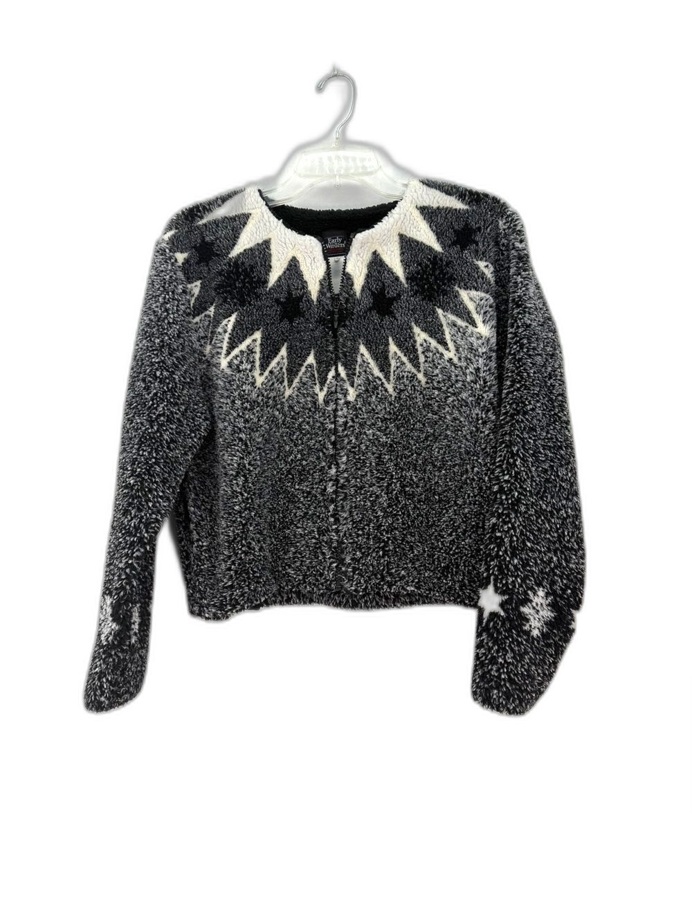 Cozy Winters Vintage Star Yoke Plush Zip Cardigan - Black & White - Picture 1 of 3